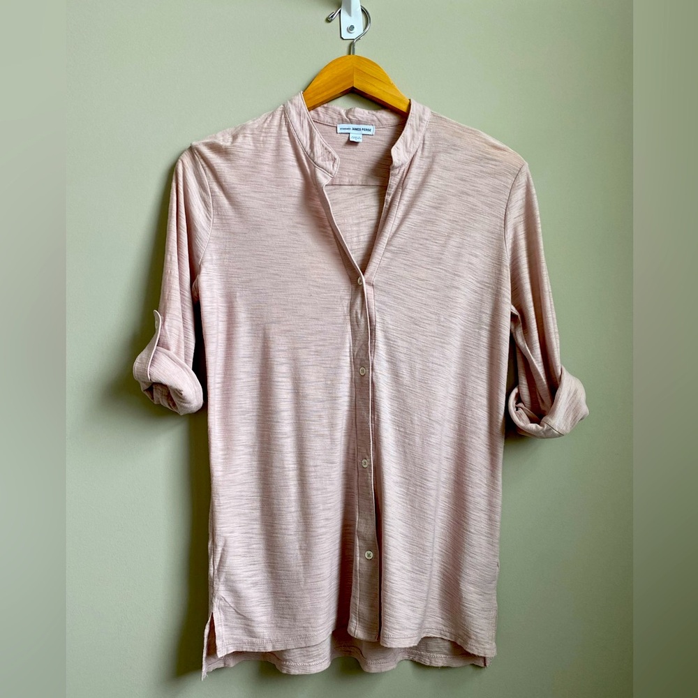 James Perse Women Shirt Top Button Front Roll Tab Sleeve Sz 2